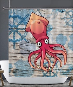 Rustic Octopus Bathroom Curtain - Waterproof Fabric Beach Shower Curtain for Home Decor