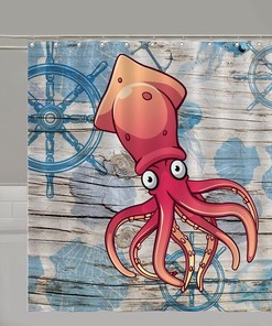 Rustic Octopus Bathroom Curtain - Waterproof Fabric Beach Shower Curtain for Home Decor