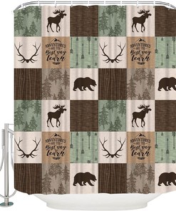 Rustic Patchwork Green Print Shower Curtain for Your Adventure Life Bathroom Decor
