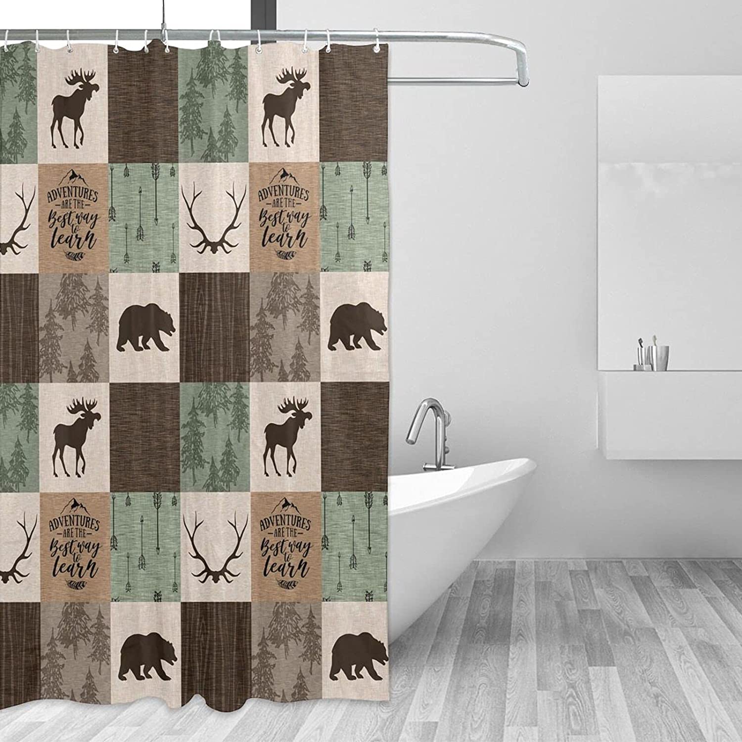 Rustic Patchwork Green Print Shower Curtain for Your Adventure Life Bathroom Decor