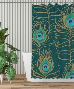 Rustic Peacock Feather Shower Curtain for Bathroom Farmhouse Bath Accessories and Home Decor