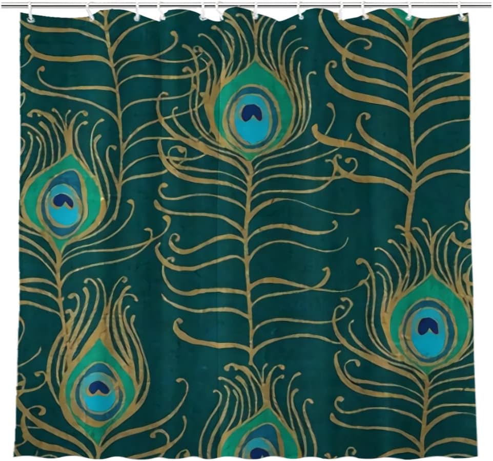 Rustic Peacock Feather Shower Curtain for Bathroom Farmhouse Bath Accessories and Home Decor