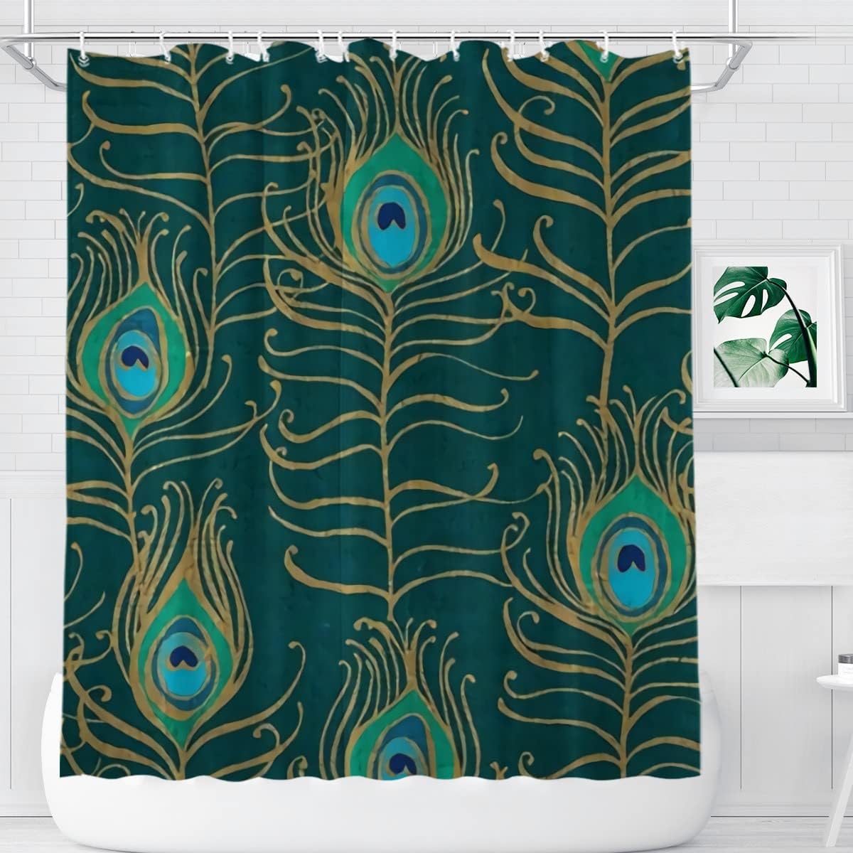 Rustic Peacock Feather Shower Curtain for Bathroom Farmhouse Bath Accessories and Home Decor