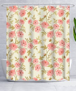 Rustic Pink Floral Shower Curtain with Vintage Plant Leaves for Your Bathroom
