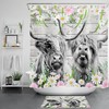 Rustic Pink Highland Cow Shower Curtain with Wooden Retro Design for Bathroom Decor