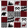 Rustic Plaid Bear Deer Shower Curtain, Cabin Themed Bathroom Decor with Nature and Wildlife