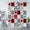 Rustic Plaid Bear Shower Curtain with Lodge Camping Wildlife Animal Print