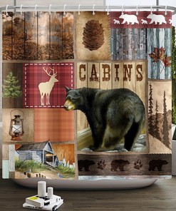 Rustic Plaid Farmhouse Animal Shower Curtain for Bathroom Decor