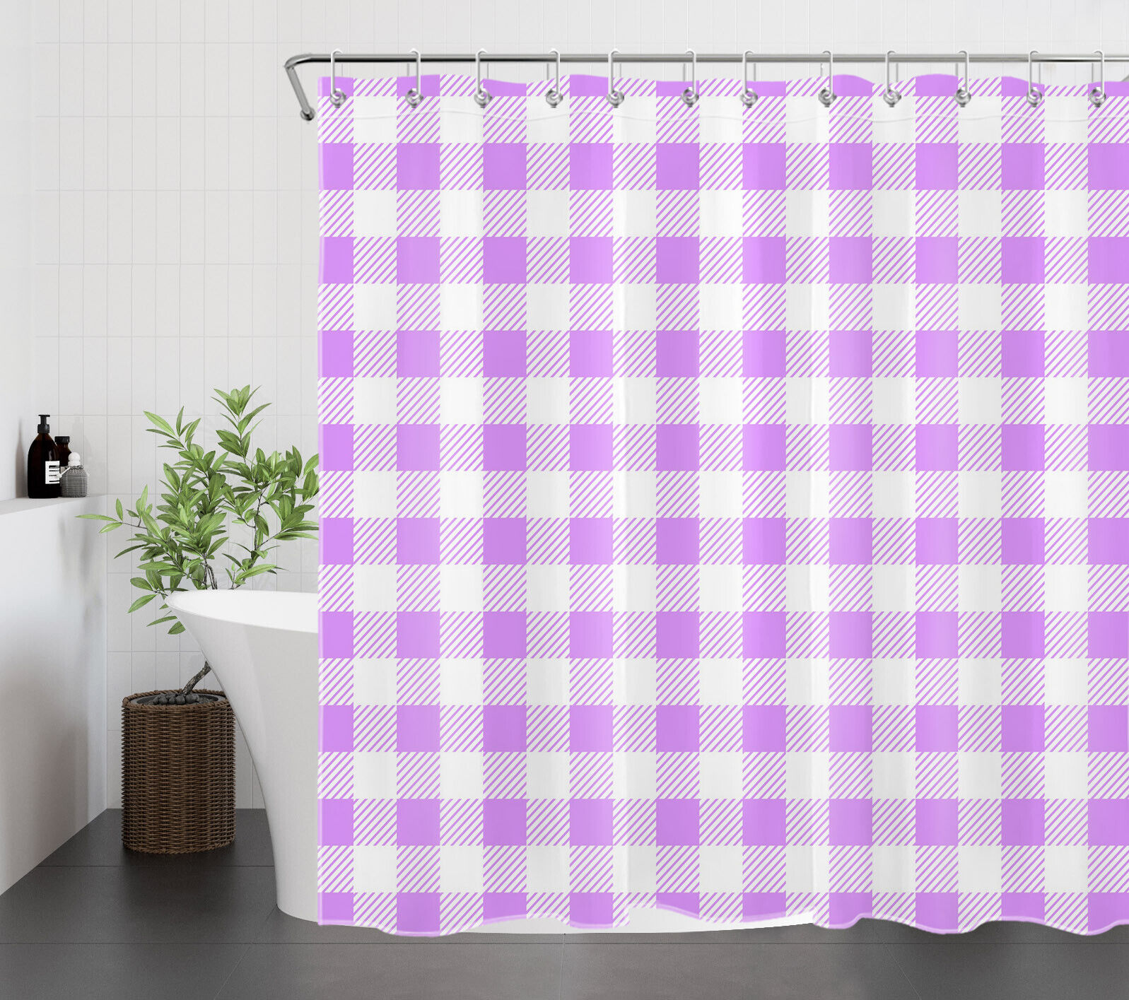 Rustic Plaid Geometric Shower Curtain, Farmhouse Bathroom Decor