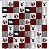 Rustic Plaid Shower Curtain With Bear, Deer, Pine Tree And Snowflake Print, Perfect For Rustic Farmhouse Bathroom