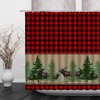 Rustic Plaid Shower Curtain With Buffalo Check, Moose And Pine Forest Print