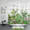 Rustic Plank and Stunning Tropical Flower Print Shower Curtain for Farmhouse Bathrooms