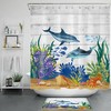 Rustic Planks Blue Dolphin Conch and Aquatic Plant Shower Curtain for Beachy Bathroom Decor