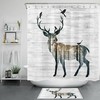 Rustic Planks Elk Forest Tree and Bird Shadow Printed Shower Curtain for Bathroom Decor