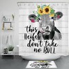 Rustic Planks Funny Farm Animal Cow and Sunflower Printed Shower Curtain