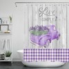 Rustic Planks Purple Truck and Buffalo Plaid Lavender Shower Curtain for Bathroom Decor