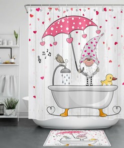 Rustic Planks Shower Curtain | Red Hearts Gnome Bathroom Accessories