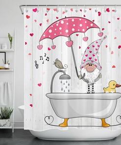 Rustic Planks Shower Curtain | Red Hearts Gnome Bathroom Accessories