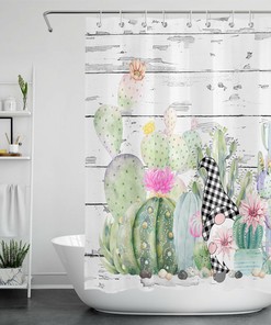 Rustic Planks and Cactus Gnome Shower Curtain