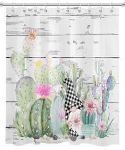 Rustic Planks and Cactus Gnome Shower Curtain