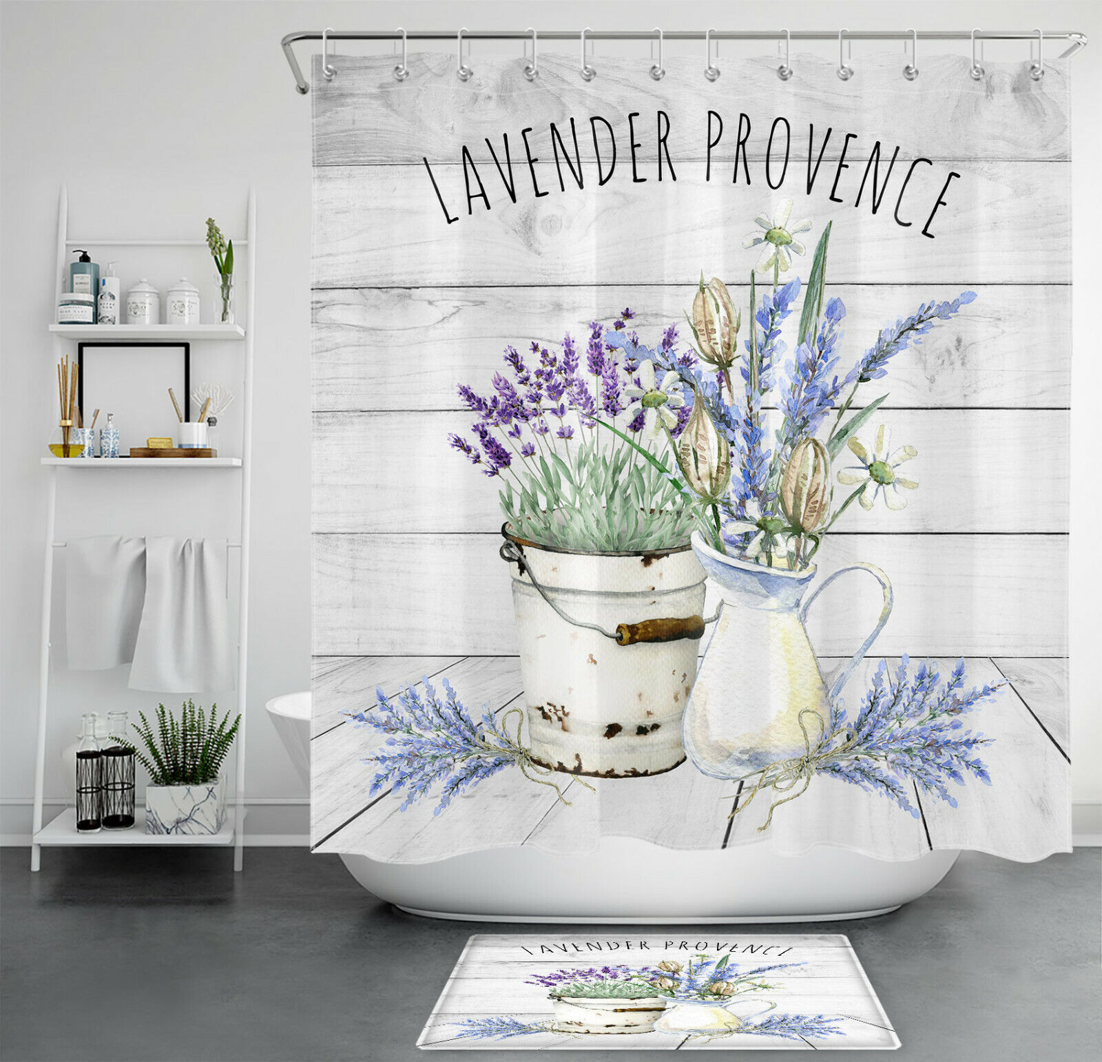Rustic Provence Lavender Shower Curtain for French Country Bathroom Decor