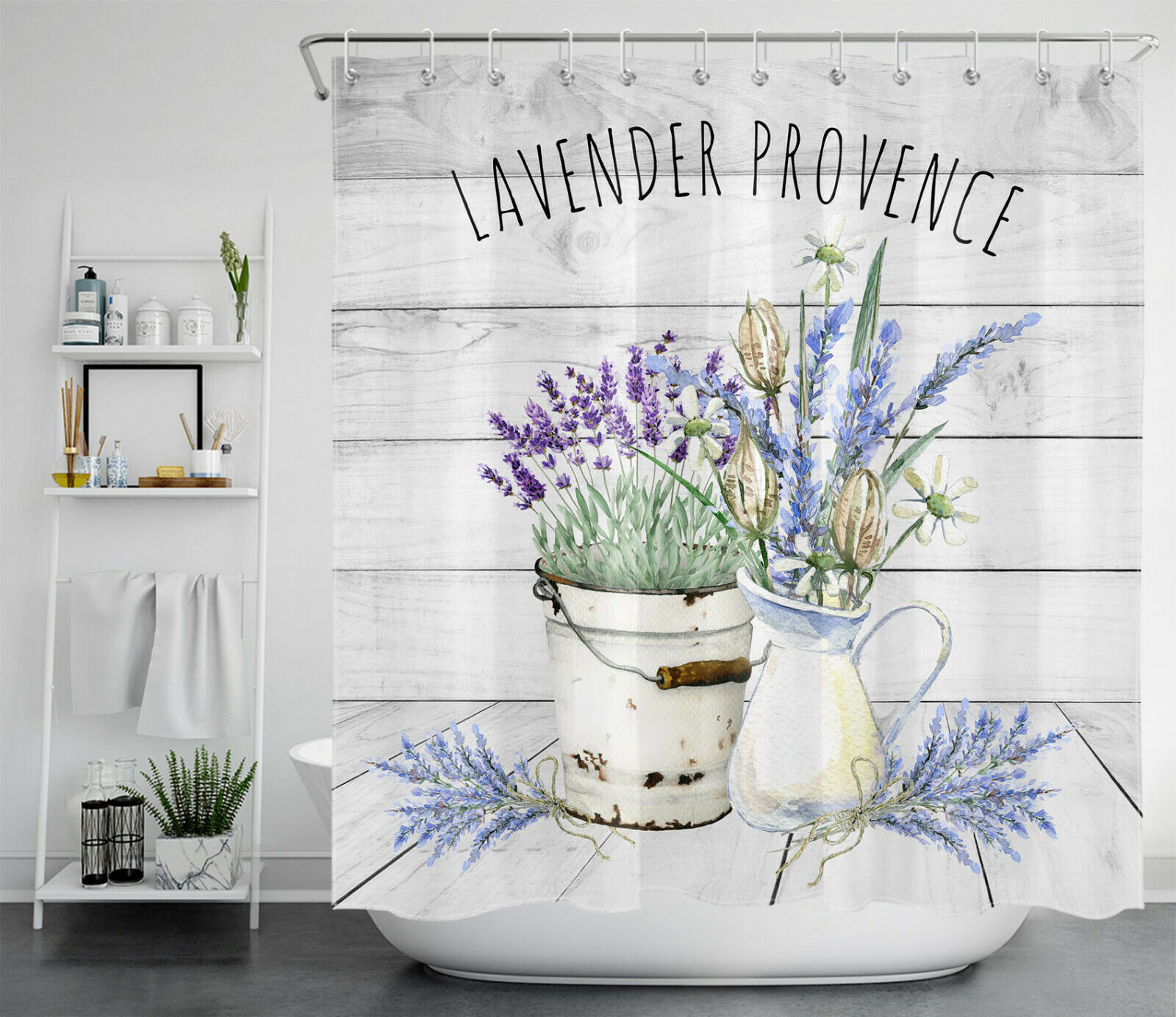 Rustic Provence Lavender Shower Curtain for French Country Bathroom Decor