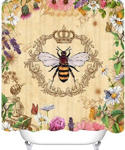 Rustic Queen Bee Shower Curtain - Vintage French Garden Design with Honey Bee and Wild Flower