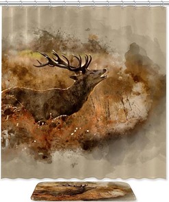 Rustic Red Deer Shower Curtain for a Wild and Cozy Bathroom