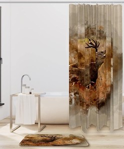 Rustic Red Deer Shower Curtain for a Wild and Cozy Bathroom
