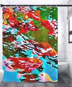 Rustic Red Koi Fish Shower Curtain for Japanese Bathroom Decor
