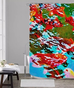 Rustic Red Koi Fish Shower Curtain for Japanese Bathroom Decor