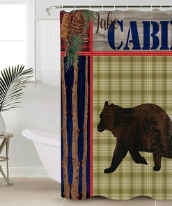 Rustic Red Plaid Cones Farmhouse Forest Bear Stall Shower Curtain For Bathroom/Bathtub