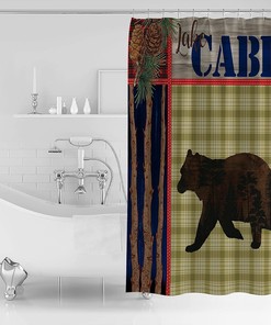 Rustic Red Plaid Cones Farmhouse Forest Bear Stall Shower Curtain For Bathroom/Bathtub