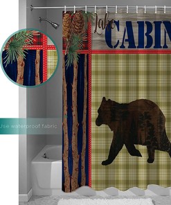 Rustic Red Plaid Cones Farmhouse Forest Bear Stall Shower Curtain For Bathroom/Bathtub