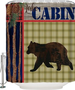 Rustic Red Plaid Cones Farmhouse Forest Bear Stall Shower Curtain For Bathroom/Bathtub