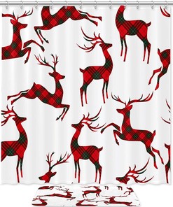 Rustic Red Plaid Deer Shower Curtain for a Cozy Cabin Look