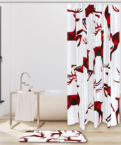 Rustic Red Plaid Deer Shower Curtain for a Cozy Cabin Look