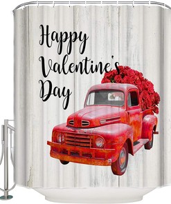 Rustic Red Truck Full Of Roses Valentine'S Day Shower Curtain