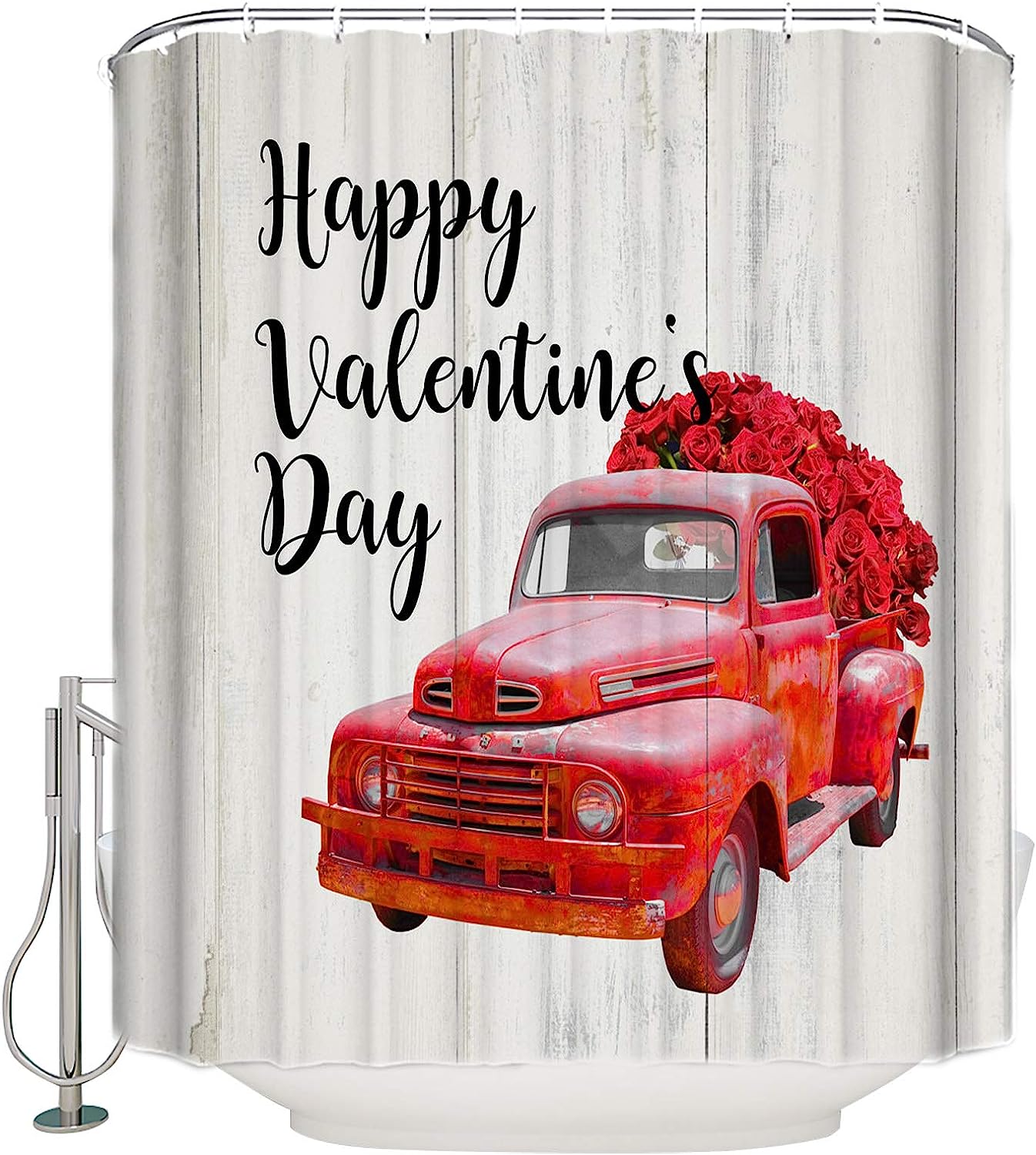 Rustic Red Truck Full Of Roses Valentine'S Day Shower Curtain