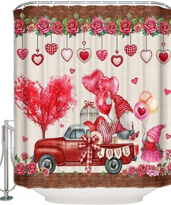 Rustic Red Truck Red Roses And Love Balloon Valentine'S Day Shower Curtain