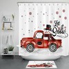 Rustic Red Truck with Snowman and Snowflakes Shower Curtain for Christmas Bathroom 