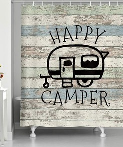Rustic Retro Camper Shower Curtain, Waterproof Fabric For Countryside Feel