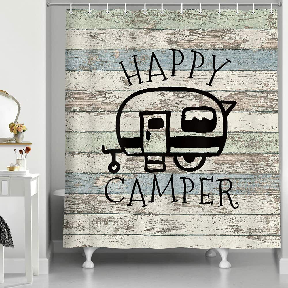 Rustic Retro Camper Shower Curtain, Waterproof Fabric For Countryside Feel