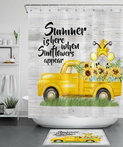 Rustic Retro Truck and Sunflower Gnomes Shower Curtain for Bathroom Decor