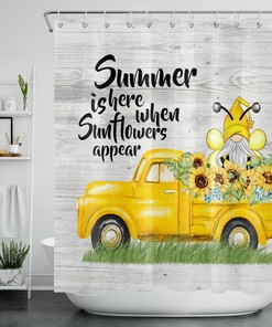 Rustic Retro Truck and Sunflower Gnomes Shower Curtain for Bathroom Decor