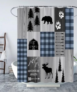 Rustic Retro Wildlife Shower Curtain with Hunting and Lodge Print 