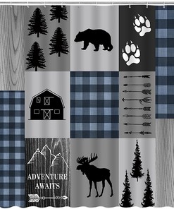 Rustic Retro Wildlife Shower Curtain with Hunting and Lodge Print