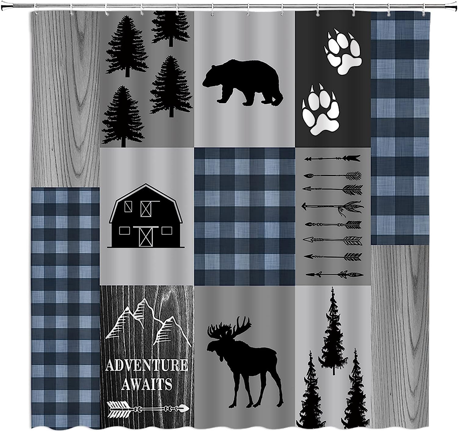 Rustic Retro Wildlife Shower Curtain with Hunting and Lodge Print