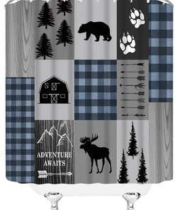 Rustic Retro Wildlife Shower Curtain with Hunting and Lodge Print