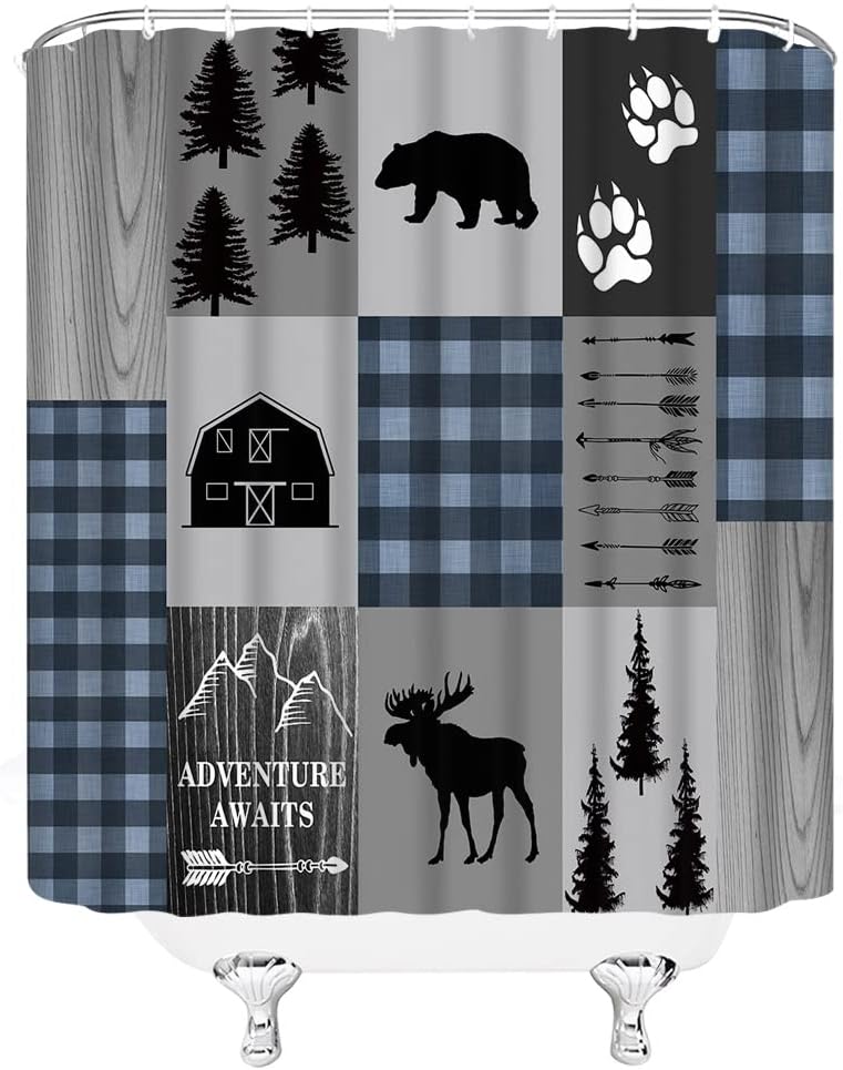Rustic Retro Wildlife Shower Curtain with Hunting and Lodge Print